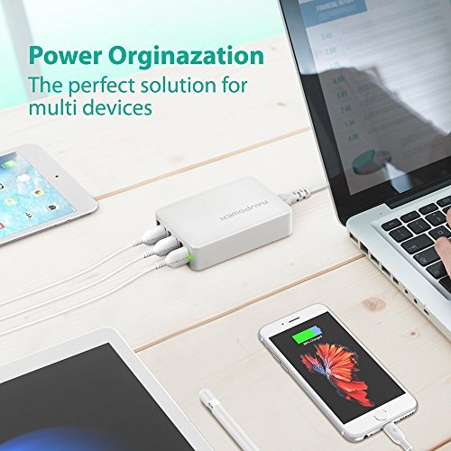 RAVPower 60W 12A 6-Port USB Charger Desktop Charger Charging Station with iSmart Technology (White)