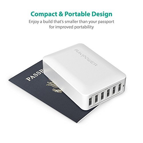 RAVPower 60W 12A 6-Port USB Charger Desktop Charger Charging Station with iSmart Technology (White)