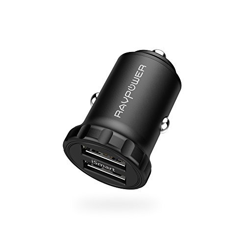RAVPower Car Charger Super Mini Dual USB Car Charger with iSmart 2.0 Technology for iPhone 7 / 6s / Plus, iPad Pro / Air 2 / mini, Galaxy S8/ S7 / S6 / Edge / Plus, Note 5 / 4 - Black