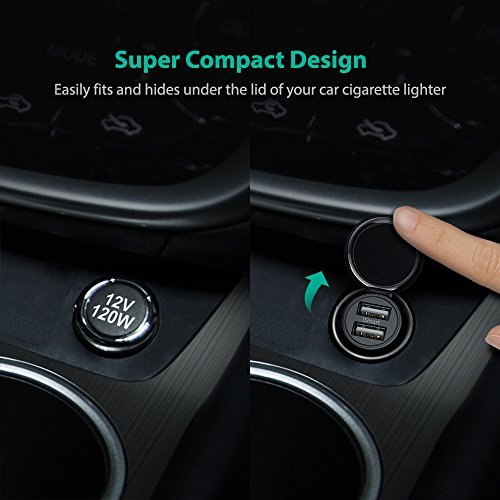 RAVPower Car Charger Super Mini Dual USB Car Charger with iSmart 2.0 Technology for iPhone 7 / 6s / Plus, iPad Pro / Air 2 / mini, Galaxy S8/ S7 / S6 / Edge / Plus, Note 5 / 4 - Black