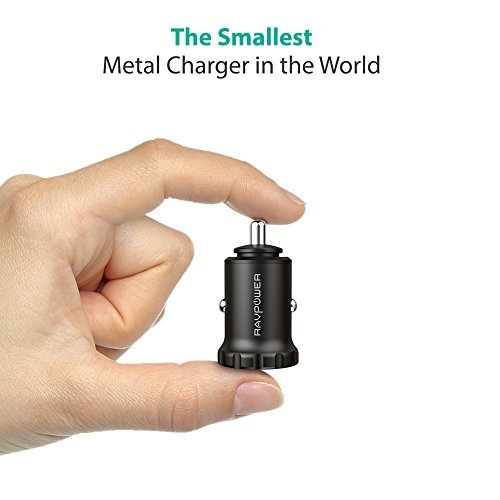RAVPower Car Charger Super Mini Dual USB Car Charger with iSmart 2.0 Technology for iPhone 7 / 6s / Plus, iPad Pro / Air 2 / mini, Galaxy S8/ S7 / S6 / Edge / Plus, Note 5 / 4 - Black