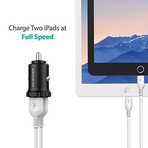RAVPower Car Charger Super Mini Dual USB Car Charger with iSmart 2.0 Technology for iPhone 7 / 6s / Plus, iPad Pro / Air 2 / mini, Galaxy S8/ S7 / S6 / Edge / Plus, Note 5 / 4 - Black