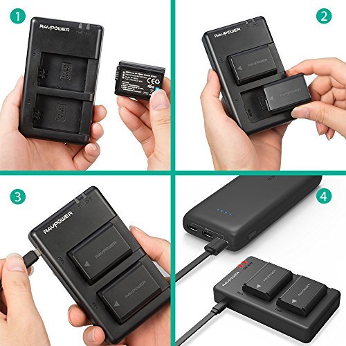RAVPower For Sony NP-FW50 Battery Charger Set ( 2-Pack Replacement Batteries, Micro USB Input Charger, Versatile Charging Option, 1100mAh, 100% Compatible with Original )