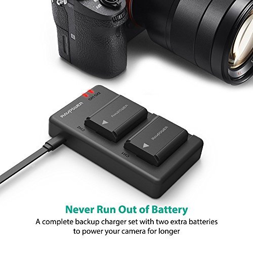 RAVPower For Sony NP-FW50 Battery Charger Set ( 2-Pack Replacement Batteries, Micro USB Input Charger, Versatile Charging Option, 1100mAh, 100% Compatible with Original )