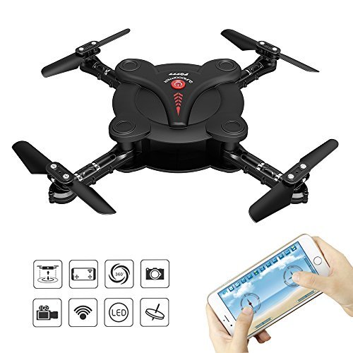 RC Quadcopter Drone with FPV Camera Live Video - 2 Batteries - Flexible Foldable Aerofoils - App WiFi Phone Control - Altitude Hold 3D Flips & Rolls- 6-Axis Gyro Gravity Sensor RTF Helicopter, Black