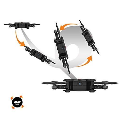 RC Quadcopter Drone with FPV Camera Live Video - 2 Batteries - Flexible Foldable Aerofoils - App WiFi Phone Control - Altitude Hold 3D Flips & Rolls- 6-Axis Gyro Gravity Sensor RTF Helicopter, Black