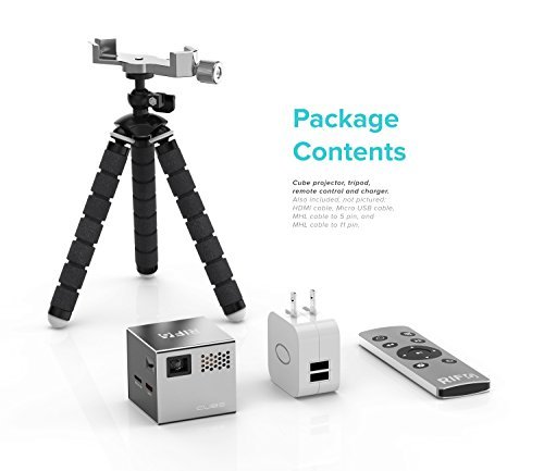 RIF6 CUBE Pico Projector with 120 Inch Display - 2 Inch Mobile Portable Mini Projector 20,000 Hour LED Compatible with HDMI Devices Phones Laptops Tablets and Gameing Consoles - Includes Mini Tripod