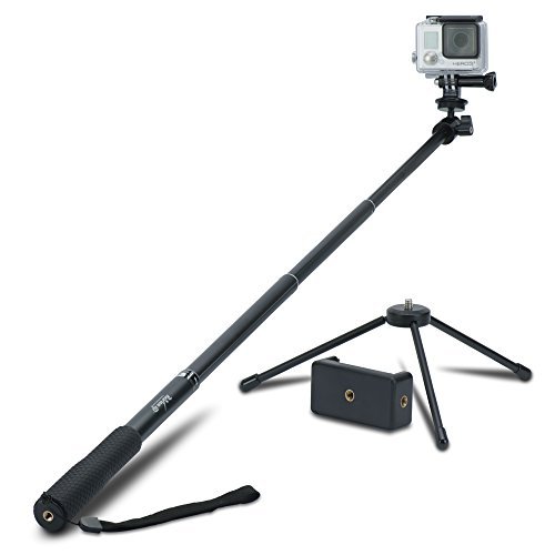 Review XP Selfie Stick Extendable Monopod with Universal Tripod Stand for GoPro Hero 5/4/3+/3/2/1/Session Cameras, Xiaomi, Yi, and Other Action Cameras Compact Cameras and Cell Phones