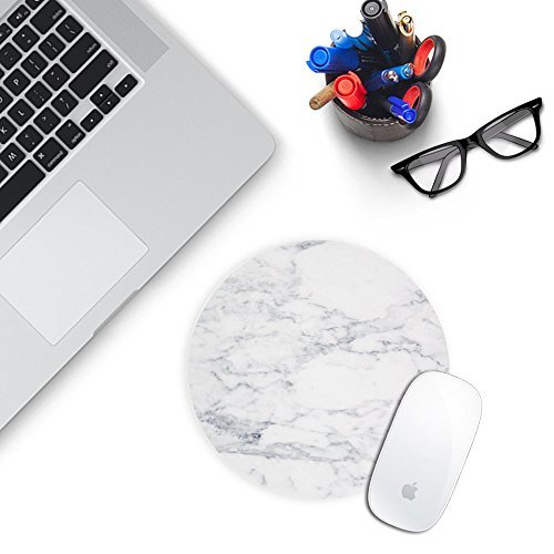 Royal Up personalized White Marble Pattern office desktop or gaming ergonomic medium large Cloth surface Natural rubber Round Mouse Pad(7.87x 7.87inch x1/8inch) for mac and windows gamer