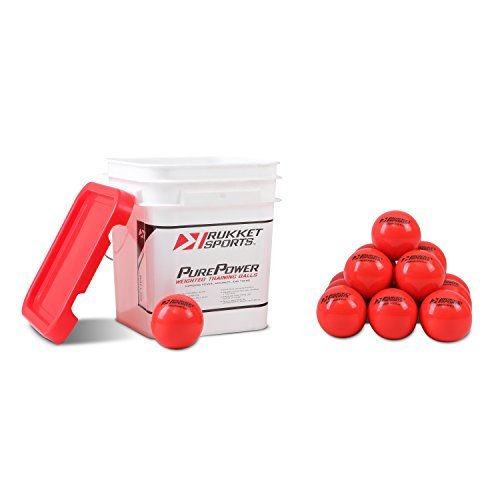 Rukket 15pk Weighted Baseball / Softball Heavy Training Balls | Practice Hitting, Batting and Pitching with Complete Control Powerball (1 pound, 3-inch diameter) includes Bucket