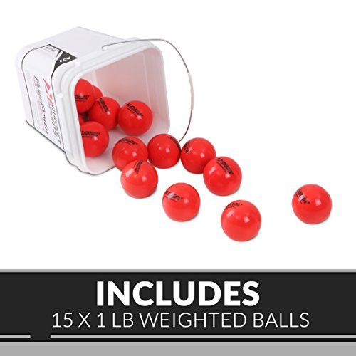 Rukket 15pk Weighted Baseball / Softball Heavy Training Balls | Practice Hitting, Batting and Pitching with Complete Control Powerball (1 pound, 3-inch diameter) includes Bucket