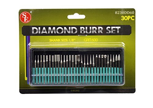 SE 8230DD60 30-Piece Set of Assorted Diamond Burrs, 600 Grit