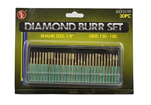 SE 82331TF 30-Piece Set of Titanium-Coated Diamond Burrs, Grits 120-150