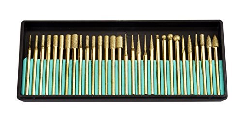 SE 82331TF 30-Piece Set of Titanium-Coated Diamond Burrs, Grits 120-150