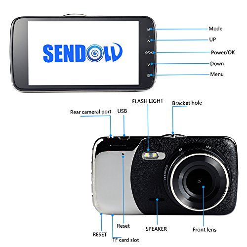 SENDOW On Dash Car Camera Dual Lens with 1080P FULL HD IPS Screen In Visor Backup DashBoard Camcorder G Sensor Parking Mode Loop Recording Night Vision for Vehicle