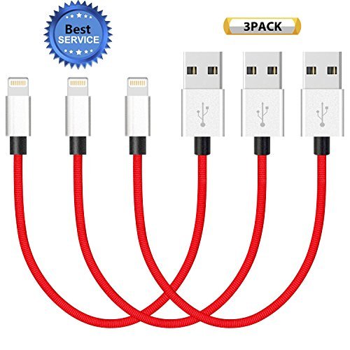 SGIN iPhone Cable,3Pack 8 inches Short Nylon Braided Cord Lightning Cable Certified to USB Charging Charger for iPhone 7,7 Plus,6S,6 Plus,SE,5S,5,iPad,iPod Nano 7 - Red