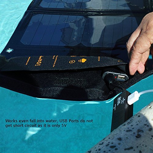 SOKOO 22W 5V 2-Port USB Portable Foldable Solar Charger with High Efficiency Solar Panel, Reinforced and Waterproof, for Cell Phone, iPhone, Backpack and Outdoors (Black)