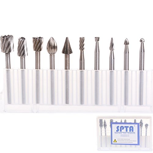 SPTA 10Pc HSS Router Carbide Engraving Bits & 10Pcs Router Bit 1/8"(3mm) Shank For Proxxon Dremel Rotary Tools for DIY Woodworking, Carving, Engraving, Drilling