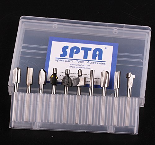 SPTA 10Pc HSS Router Carbide Engraving Bits & 10Pcs Router Bit 1/8"(3mm) Shank For Proxxon Dremel Rotary Tools for DIY Woodworking, Carving, Engraving, Drilling