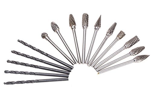 SPTA 10Pcs Double Cut Tungsten Carbide Rotary Burr SET 1/8" (3mm) Shank With 3mm Twist Drill Bit Fit Proxxon Dremel Rotary Tools for DIY Woodworking, Carving, Engraving, Drilling