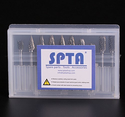 SPTA 10Pcs Double Cut Tungsten Carbide Rotary Burr SET 1/8" (3mm) Shank With 3mm Twist Drill Bit Fit Proxxon Dremel Rotary Tools for DIY Woodworking, Carving, Engraving, Drilling