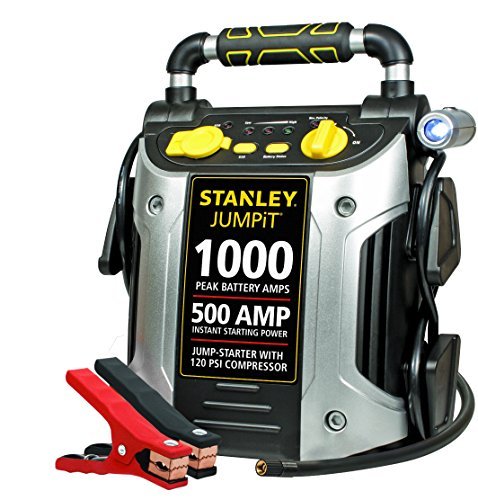 STANLEY J5C09 Jump Starter: 1000 Peak/500 Instant Amps, 120 PSI Air Compressor