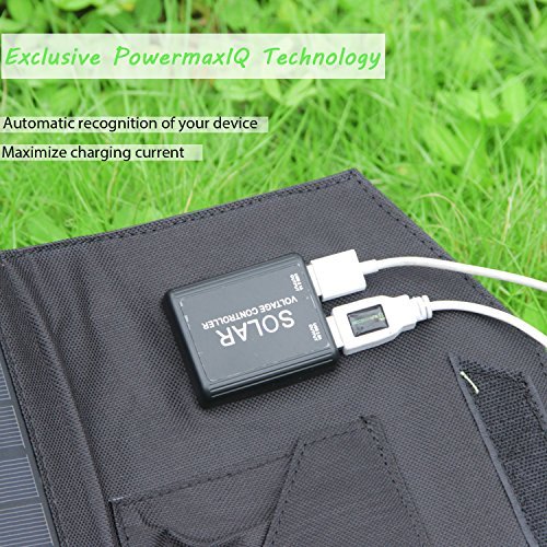 SUNKINGDOM™ 19.5W 2-Port USB Solar Charger with Portable Foldable Solar Panel PowermaxIQ Technology for iPhone, iPad, iPod, Samsung, Camera, and More (Black)