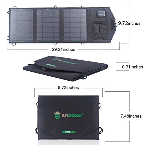 SUNKINGDOM™ 19.5W 2-Port USB Solar Charger with Portable Foldable Solar Panel PowermaxIQ Technology for iPhone, iPad, iPod, Samsung, Camera, and More (Black)