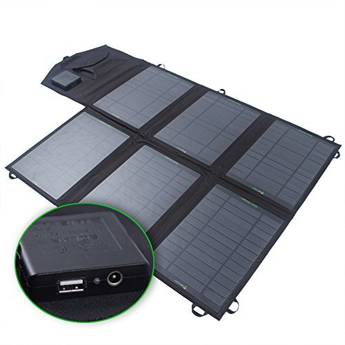 SUNKINGDOM™ 39W 2-Port DC USB Solar Charger with Portable Foldable Solar Panel PowermaxIQ Technology for iPhone, iPad, iPod, Samsung, Camera, and More (Black)