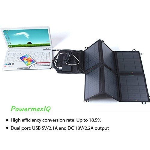 SUNKINGDOM™ 39W 2-Port DC USB Solar Charger with Portable Foldable Solar Panel PowermaxIQ Technology for iPhone, iPad, iPod, Samsung, Camera, and More (Black)