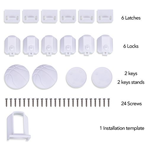 Safety Baby Cabinet Locks, Magnetic Cabinet Locks No Tools or Screws Needed Upgraded Version Child Proof Locks with Installation Cradle Easy to Install for Cabinets and Drawers (6 Locks + 2 Keys) 