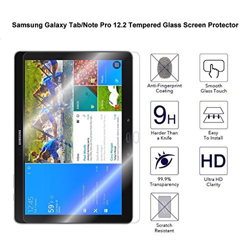 Samsung Galaxy Note Tab Pro 12.2 Tempered Glass Screen Protector by Rerii, 9H Hardness, 0.3mm Thickness, High Definition, Real Glass Screen Protector