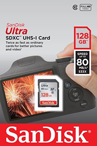 SanDisk 128GB Ultra UHS-I Class 10 SDXC Memory Card, Black, Standard Packaging (SDSDUNC-128G-GN6IN)