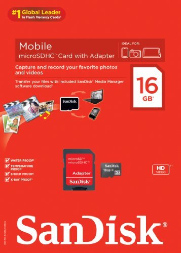 SanDisk 16GB Mobile MicroSDHC Class 4 Flash Memory Card With Adapter- SDSDQM-016G-B35A