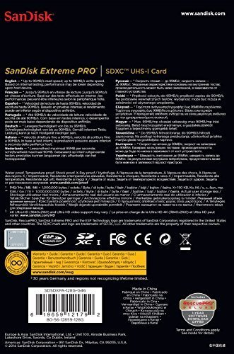 SanDisk Extreme PRO 128GB up to 95MB/s UHS-I/U3 SDXC Flash Memory Card - SDSDXPA-128G-G46