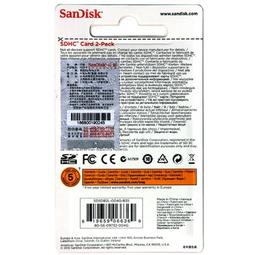 SanDisk SDSDB2L-004G-B35 4 GB Class 4 SDHC Flash Memory Card (Pack of 2)