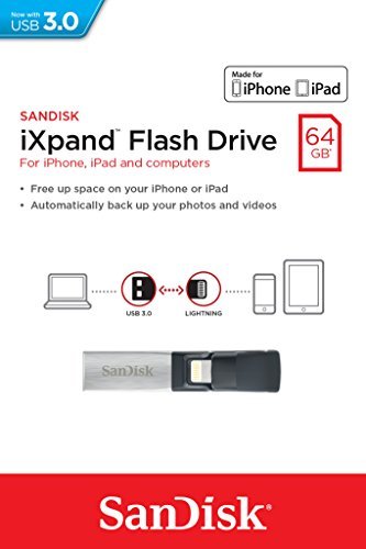 SanDisk iXpand Flash Drive 64GB for iPhone and iPad, Black/Silver, (SDIX30N-064G-GN6NN)