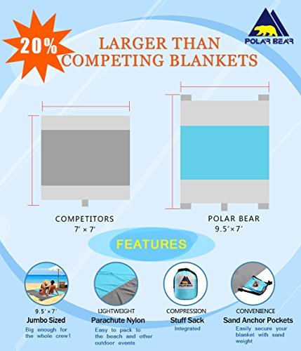 Sand Escape Compact Large Quick Drying Lightweight Durable Parachute Nylon Outdoor Beach Blanket Picnic Blanket Sand Resistant Oversized 7' x 9.5'