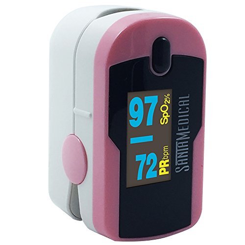 Santamedical Generation 2 OLED Fingertip Pulse Oximeter Oximetry Blood Oxygen Saturation Monitor with batteries and lanyard - Pink 