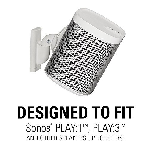 Sanus Wireless Speaker Wall Mounts for Sonos PLAY:1 & PLAY:3 - Tool Free Tilt & Swivel Adjustments For Best Audio - Pair (White) - WSWM2-W1