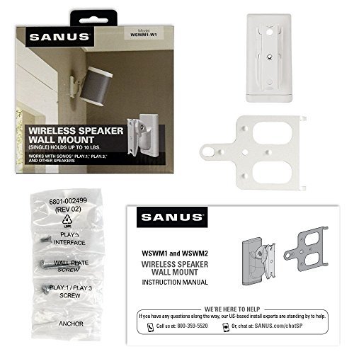 Sanus Wireless Speaker Wall Mounts for Sonos PLAY:1 & PLAY:3 - Tool Free Tilt & Swivel Adjustments For Best Audio - Pair (White) - WSWM2-W1