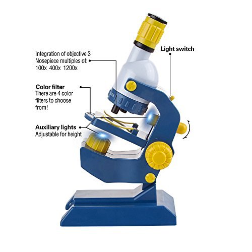 Scientoy Microscope for kids, 100X,400X and 1200X Magnification with Prepared...