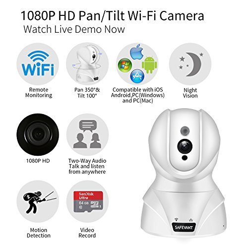 Security Camera, SAFEVANT HD Wireless IP Camera Wifi Surveillance Video Recorder With Two Way Audio Night Vision For Pet Monitor, Nanny Camera, Baby Monitor and Puppy Cam (1080P-White)