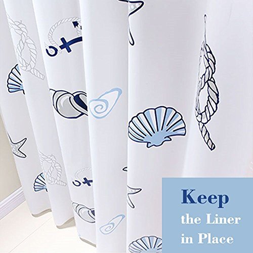 Shower Curtain Liner with 12 Curtain Hooks Clear Shower Curtain Liner Mildew Resistant Waterproof Plastic Shower Curtain Liner Seashell Conch Starfish 72×72 Inch Shower Curtain Liner by Yivion