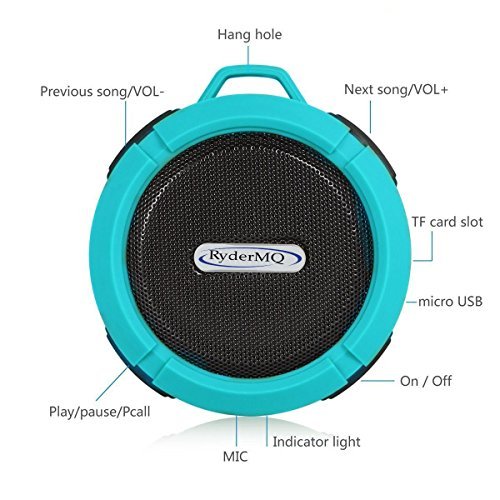 Shower Speaker Bluetooth waterproof with lights, water resistant, with 5w polk, mini portable, 3.0 with sd card slot, technology -blue