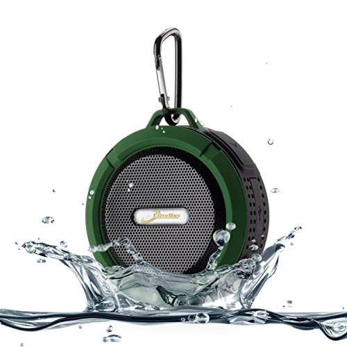 Shower Speaker, Elivebuy Waterproof Bluetooth Speaker (V4.2) with 5W Driver, Suction Cup, TF Card Function, Built-in Mic and FM Radio - Army Green (Updated Version)