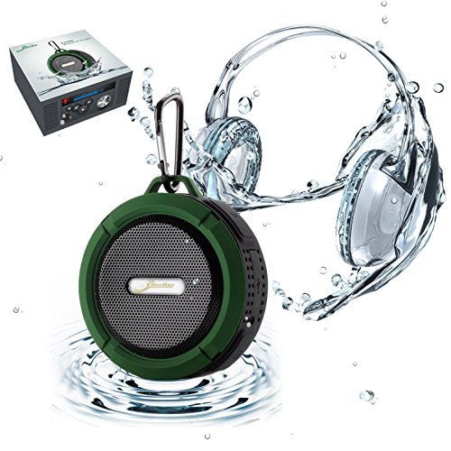 Shower Speaker, Elivebuy Waterproof Bluetooth Speaker (V4.2) with 5W Driver, Suction Cup, TF Card Function, Built-in Mic and FM Radio - Army Green (Updated Version)