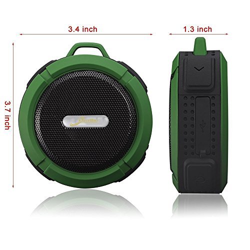 Shower Speaker, Elivebuy Waterproof Bluetooth Speaker (V4.2) with 5W Driver, Suction Cup, TF Card Function, Built-in Mic and FM Radio - Army Green (Updated Version)