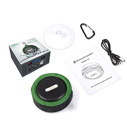 Shower Speaker, Elivebuy Waterproof Bluetooth Speaker (V4.2) with 5W Driver, Suction Cup, TF Card Function, Built-in Mic and FM Radio - Army Green (Updated Version)