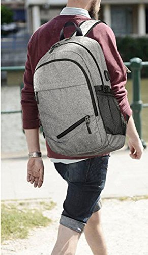 Slim Laptop Backpack, KOLAKO 15 15.6 Inch Water Resistant Polyester College Backpacks Lightweight Travel Bag for Women & Men with w/ USB Charging Port, Fits UNDER 15.6 Laptop/ Computer(T1 Gray)